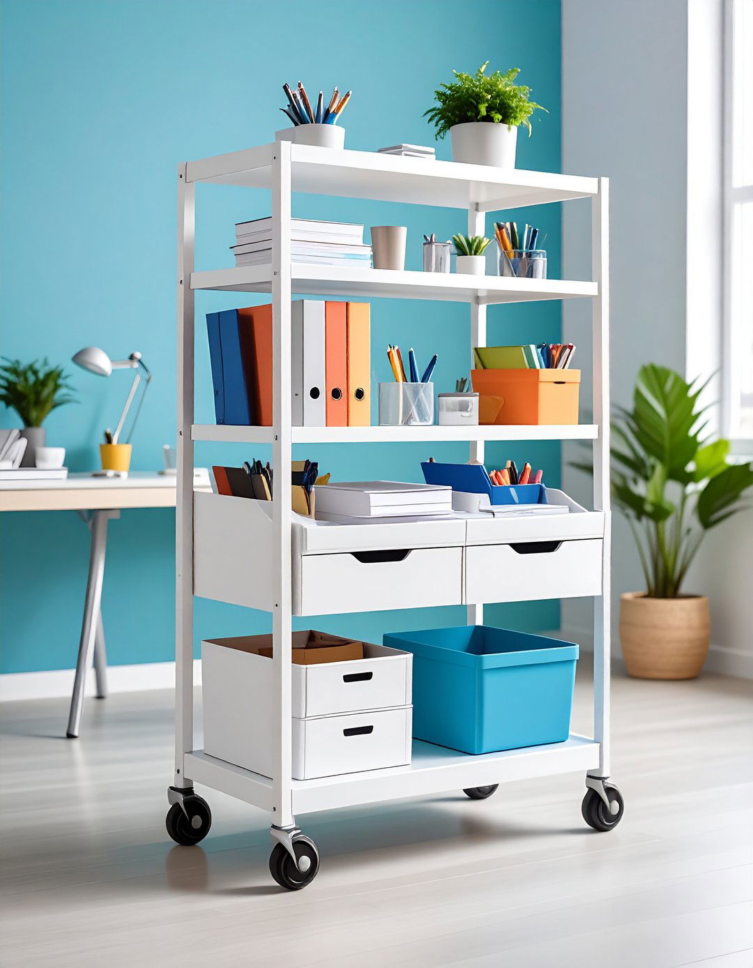 Rolling Cart Office Station - 24 Budget Home Office Ideas