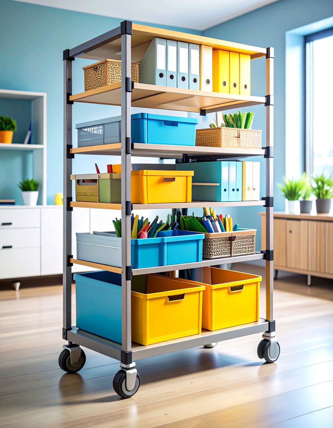 Rolling Cart Organization - 24 Desk Organization Ideas
