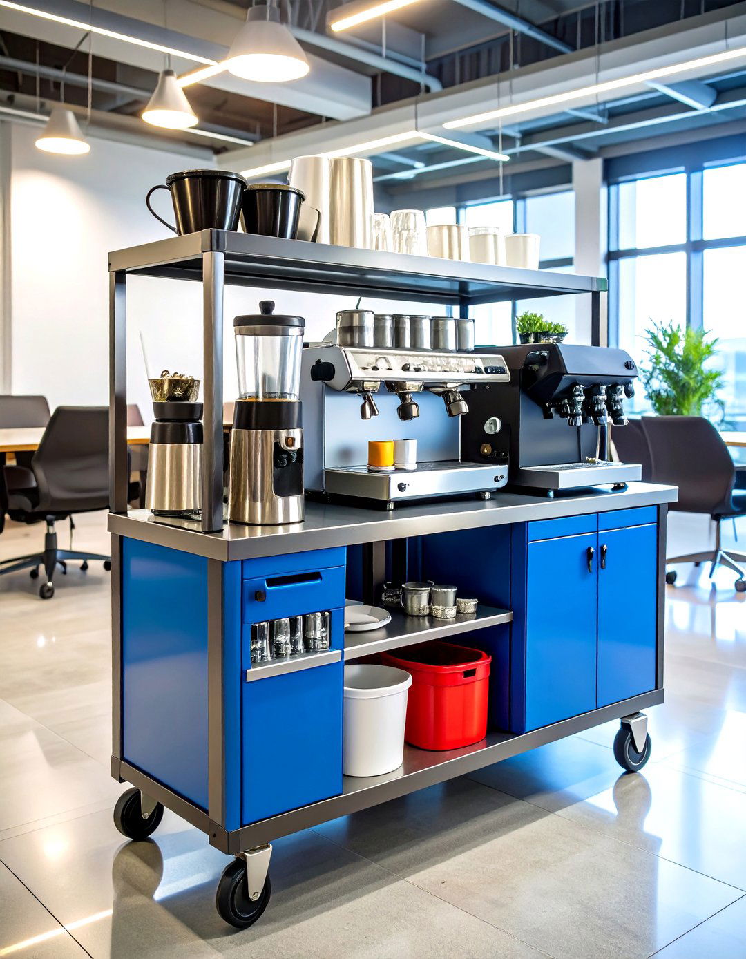 Rolling Service Cart Coffee Setup - 24 Office Coffee Station Ideas