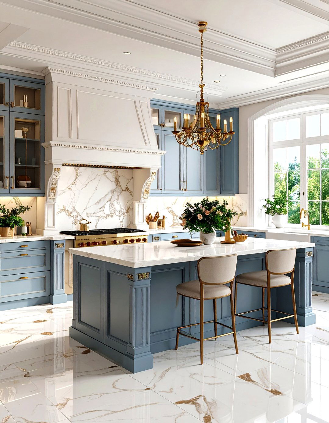 Roman Inspired Classical Kitchen with Marble and Columns - 24 Italian Kitchen Design Ideas
