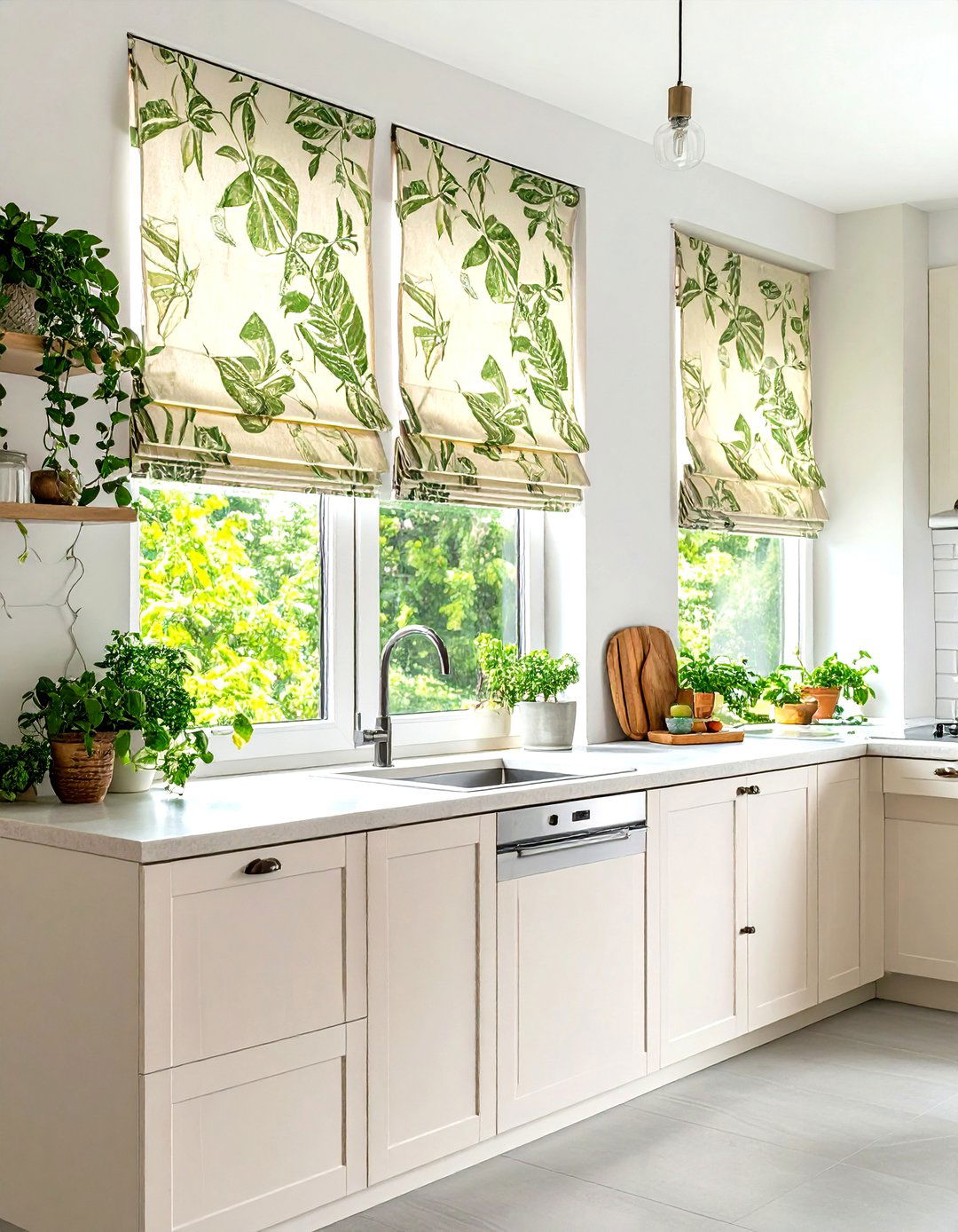Roman Shades with Botanical Prints - 24 Kitchen Curtain Ideas