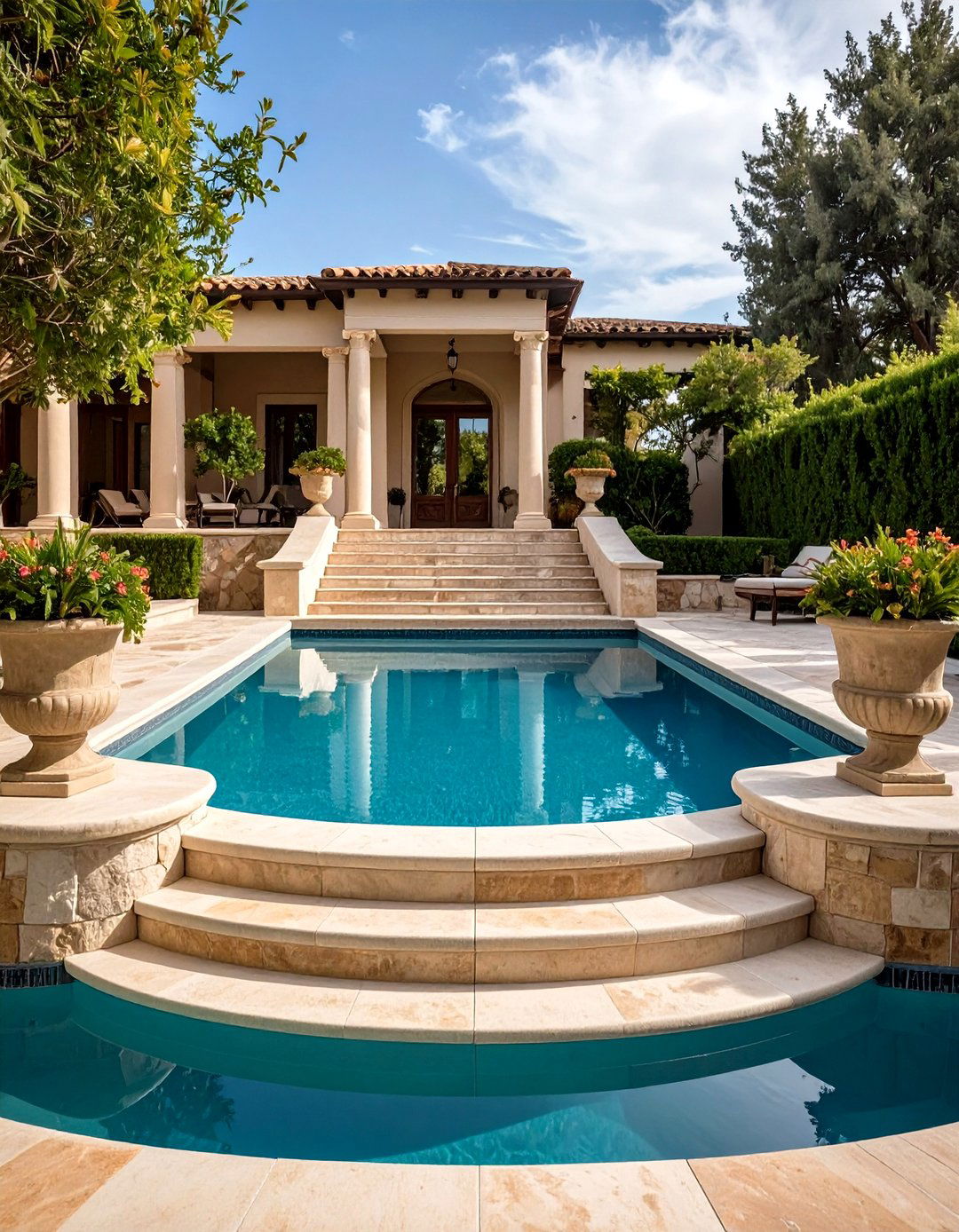 Roman Style Entry Steps Pool - 24 Small Inground Pool Ideas
