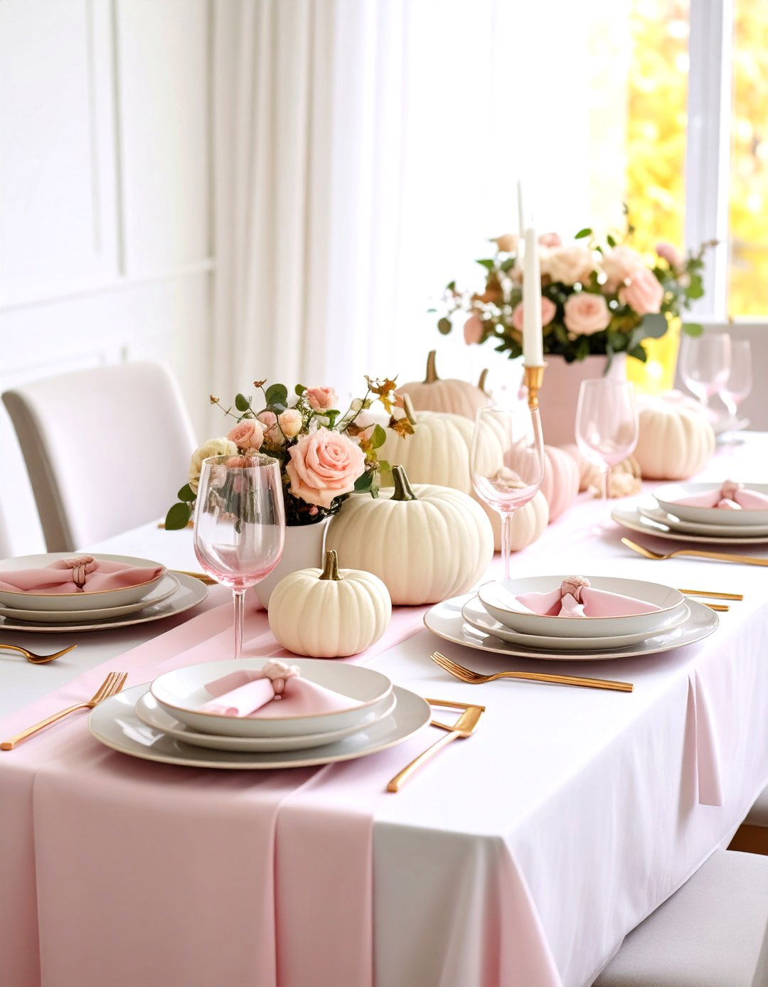 Romantic Blush Pink Thanksgiving Table Setting - 24 Thanksgiving Table Settings