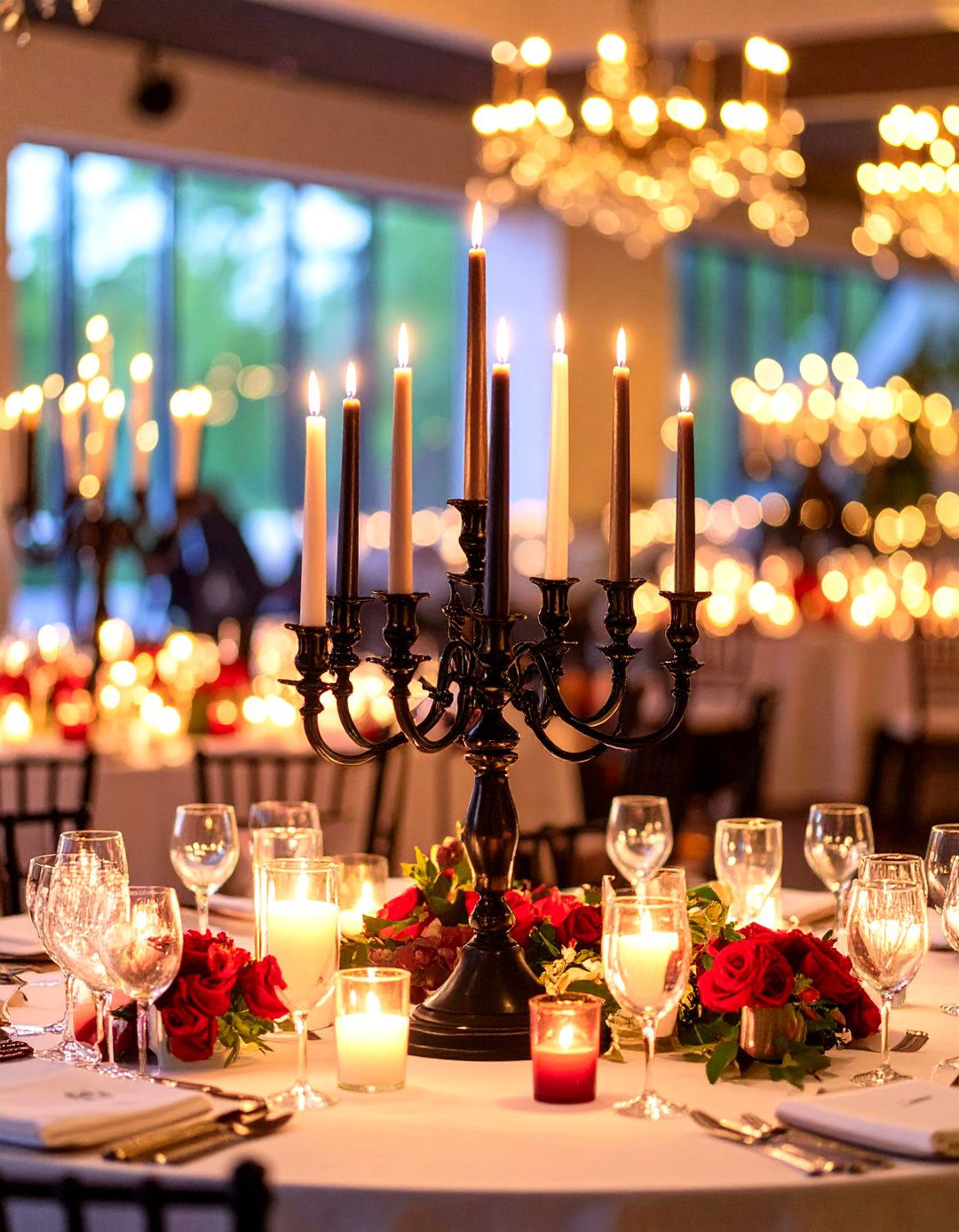 Romantic Candlelit Reception Lighting - 24 Red and Black Wedding Ideas