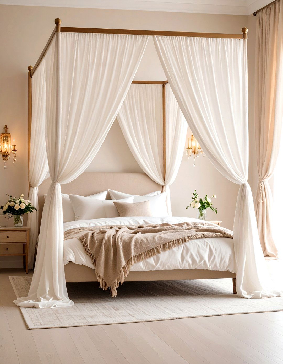 Romantic Canopy Bed with Flowing Curtains - 24 White and Cream Bedroom Ideas
