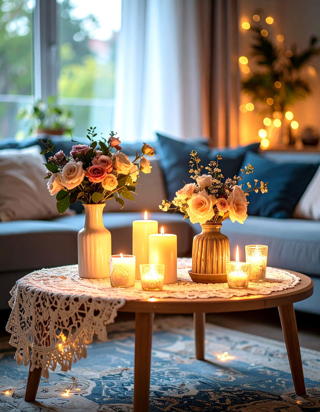 Romantic Coffee Table Centerpiece with Soft Lighting - 24 Coffee Table Centerpiece Ideas