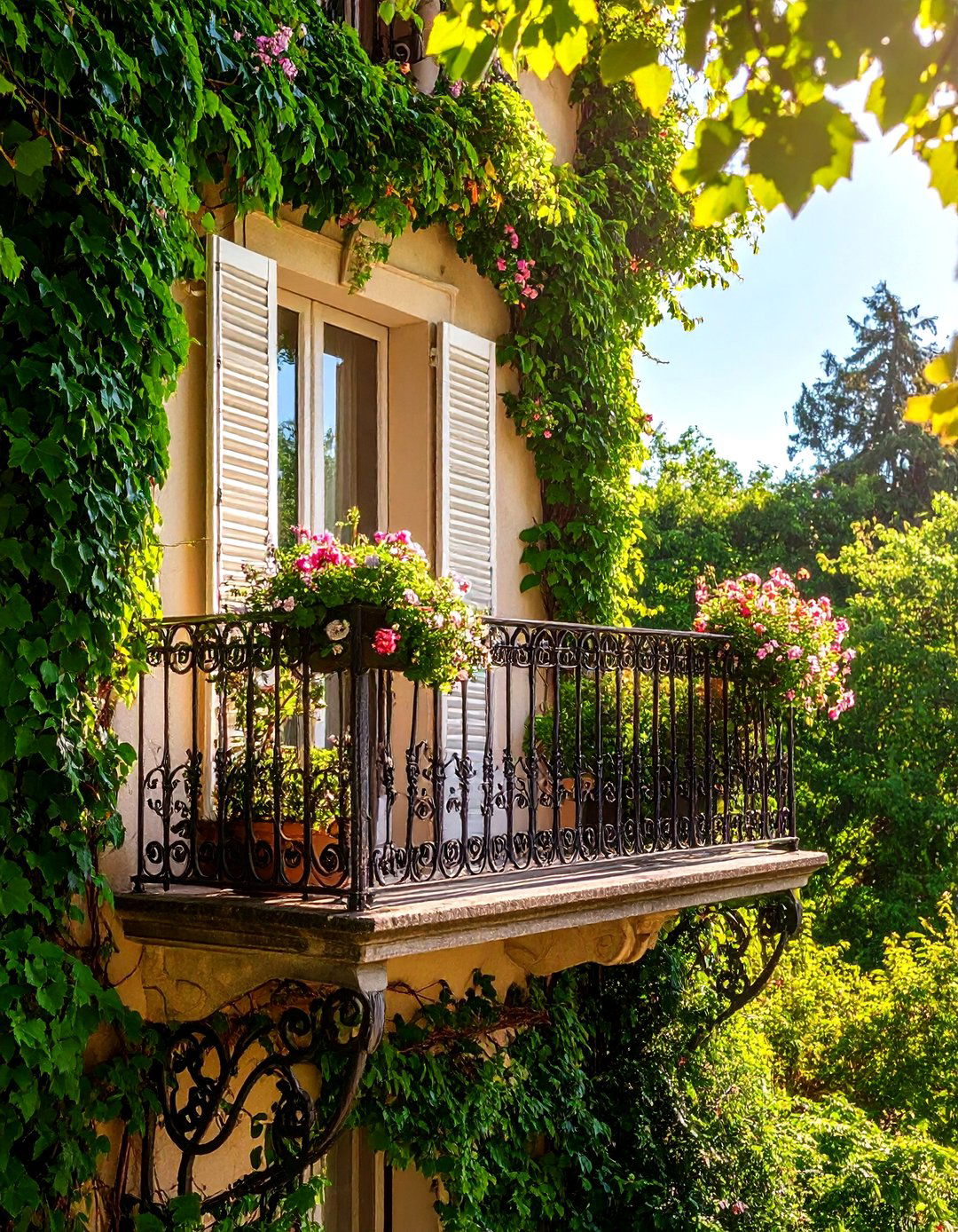 Romantic Ivy Covered French Balcony - 24 French Balcony Ideas
