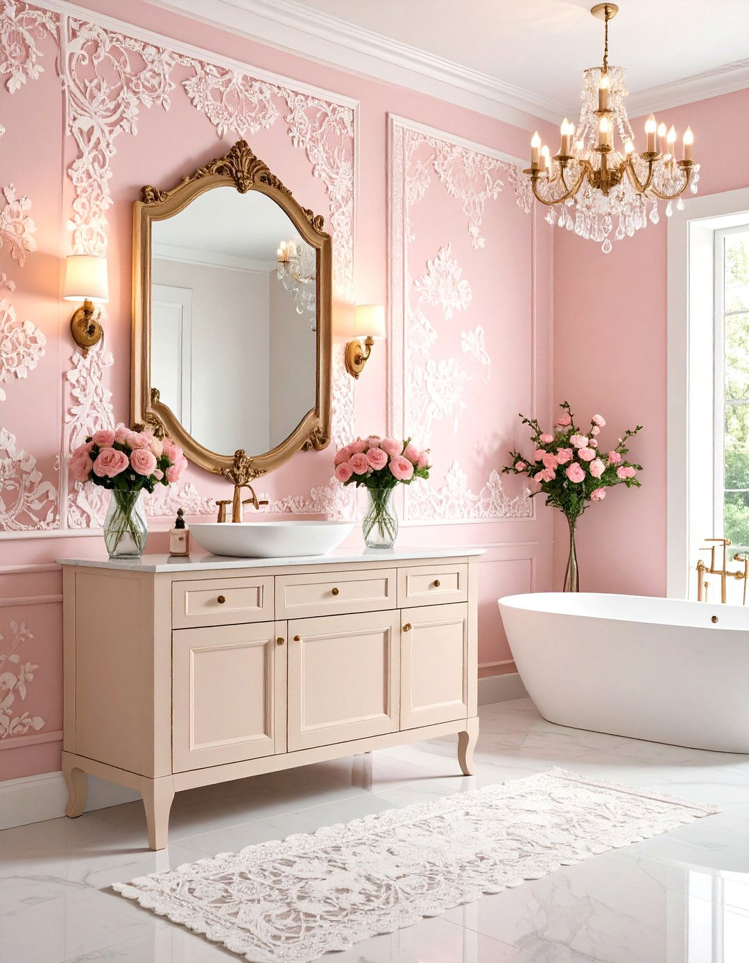 Romantic Lace Pattern Bathroom Accent Wall - 24 Bathroom Accent Wall Ideas