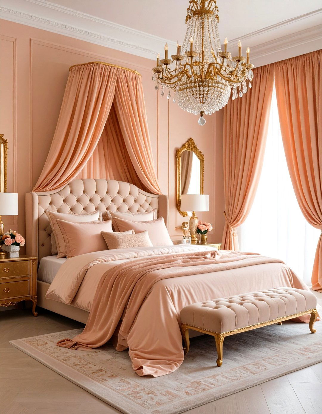 Romantic Peach and Gold Bedroom - 24 Peach Bedroom Ideas