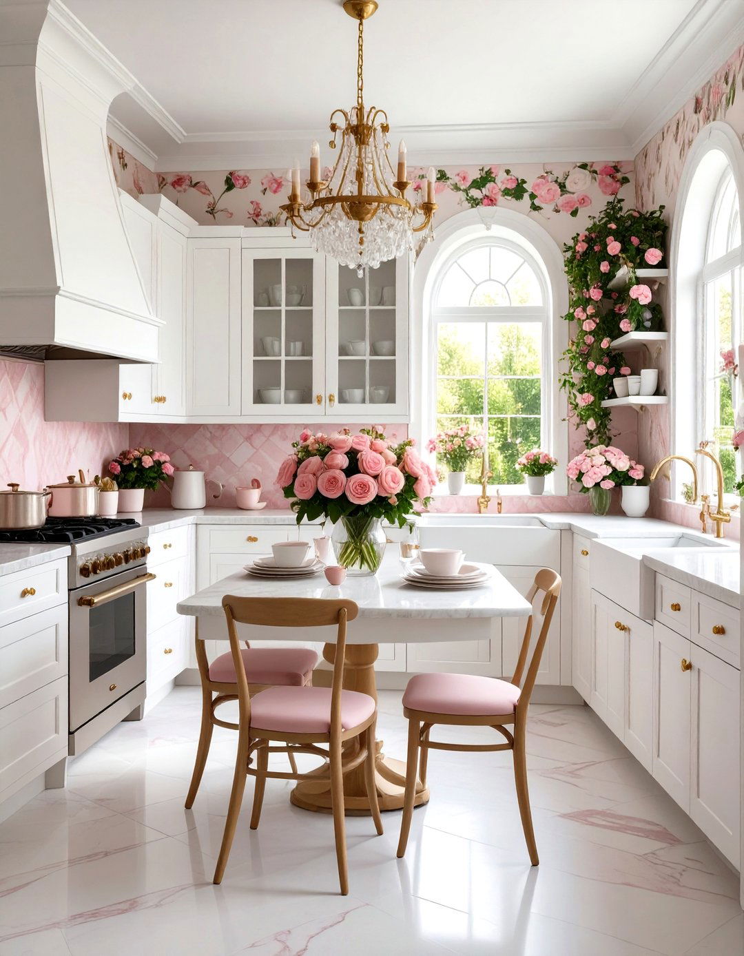 Romantic Rose Garden Kitchen with Pink Accents - 24 Shabby Chic Kitchen Ideas