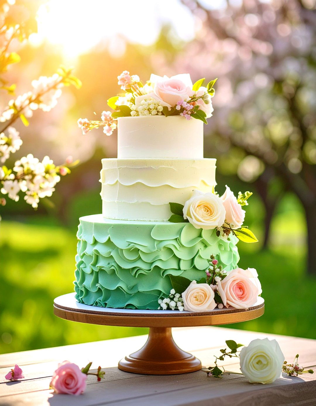 Romantic Ruffled Ombre Wedding Cakes - 24 Wedding Cake Ideas