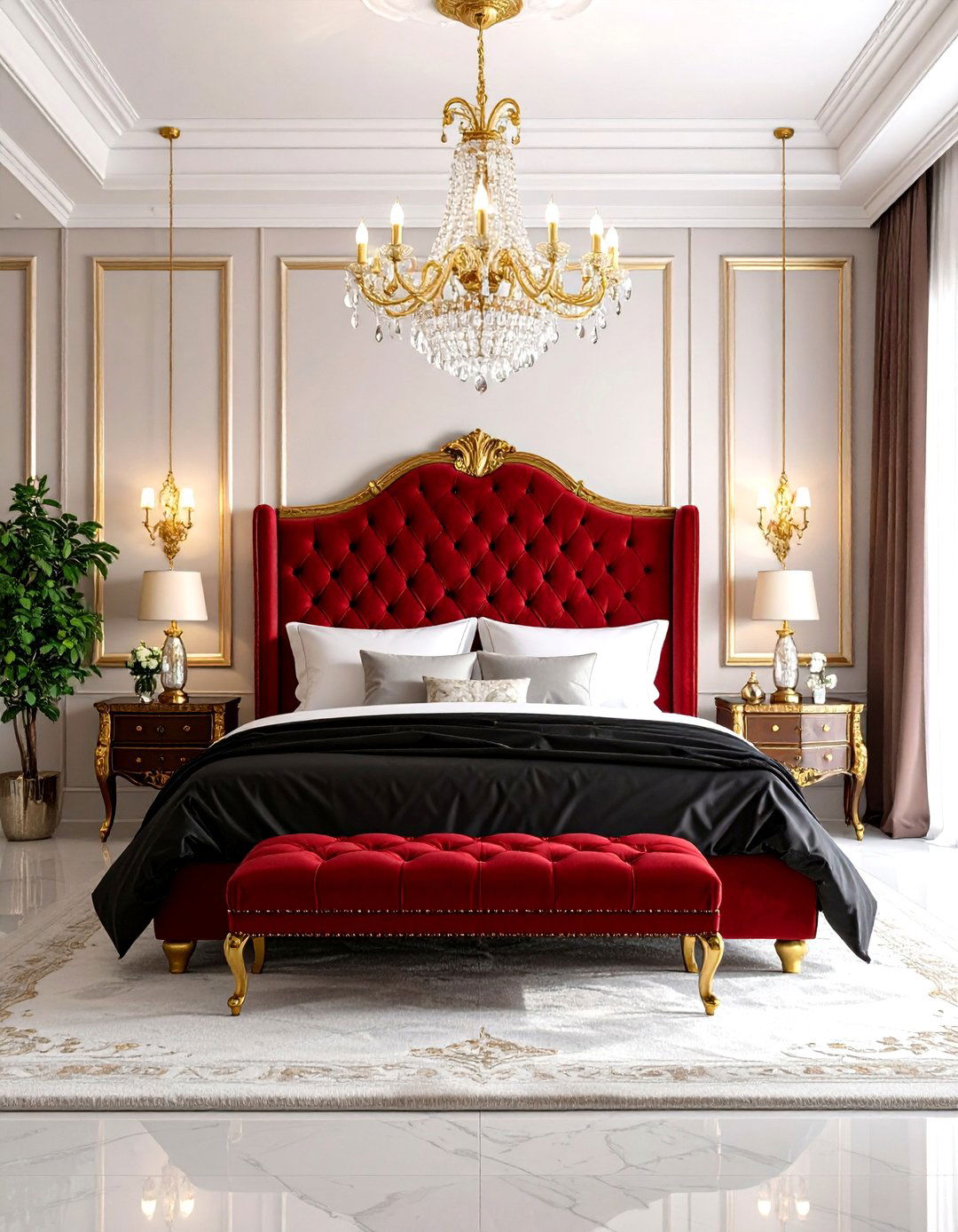 Romantic Velvet Luxury Bedroom - 24 Red and Black Bedroom Ideas