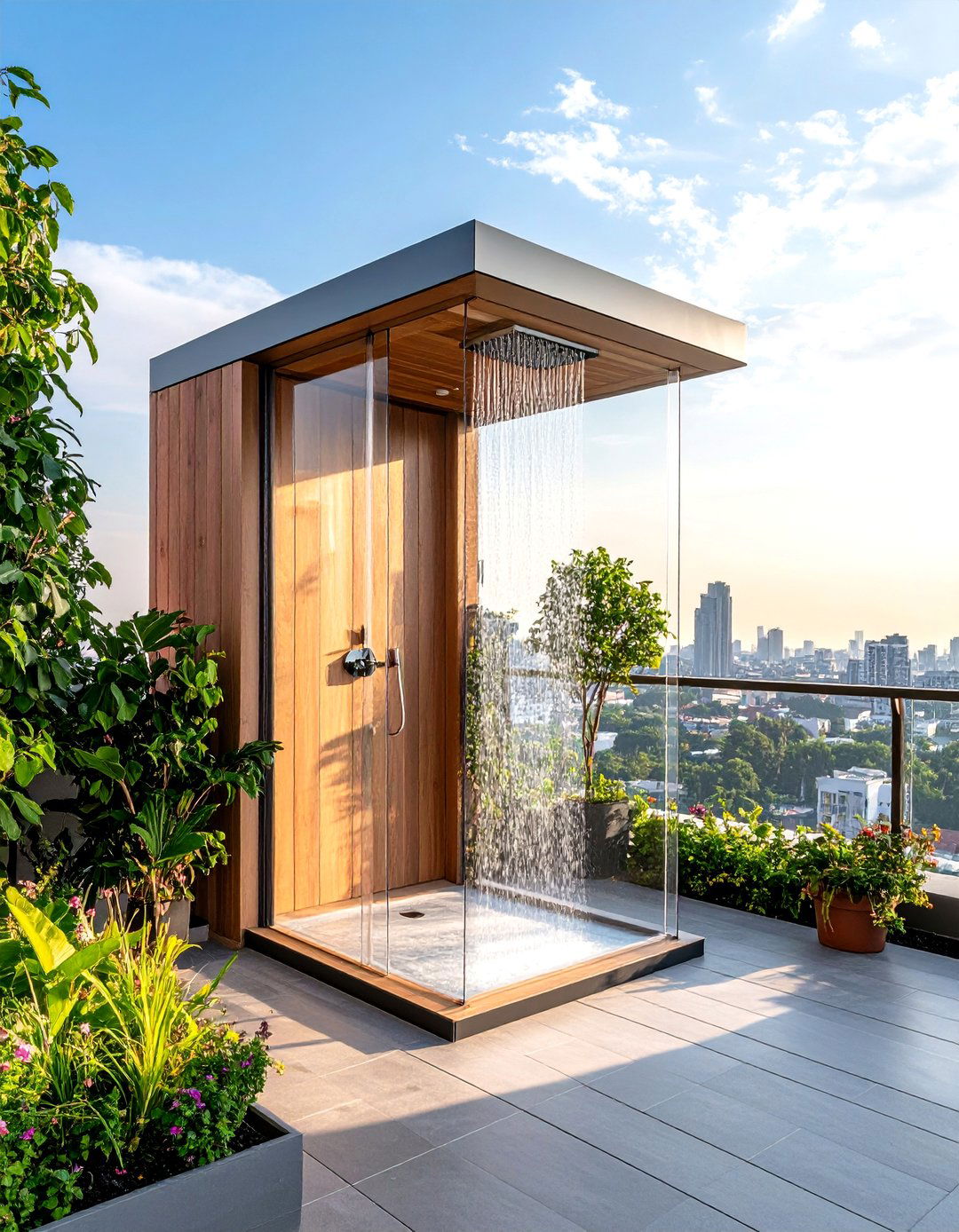 Rooftop Urban Oasis Privacy Screen Shower - 24 Outdoor Shower Ideas