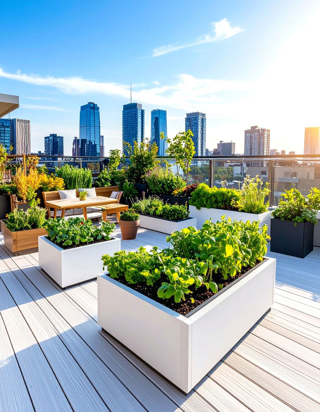 Rooftop White Deck Garden - 24 White Deck Ideas