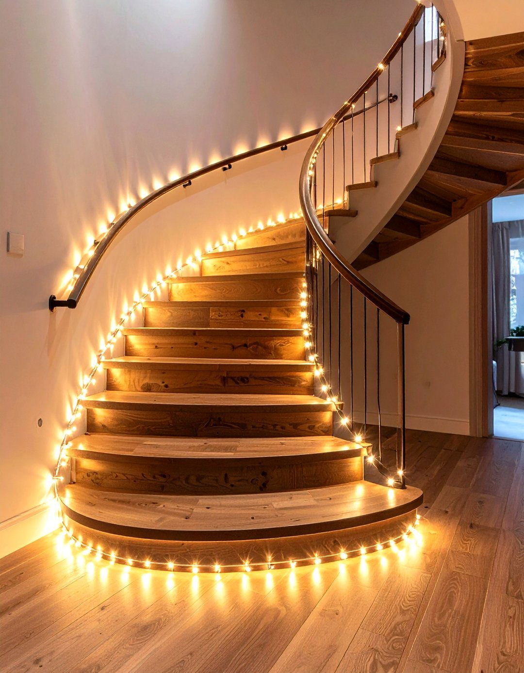 Rope Light Border Illumination - 24 Staircase Lighting Ideas