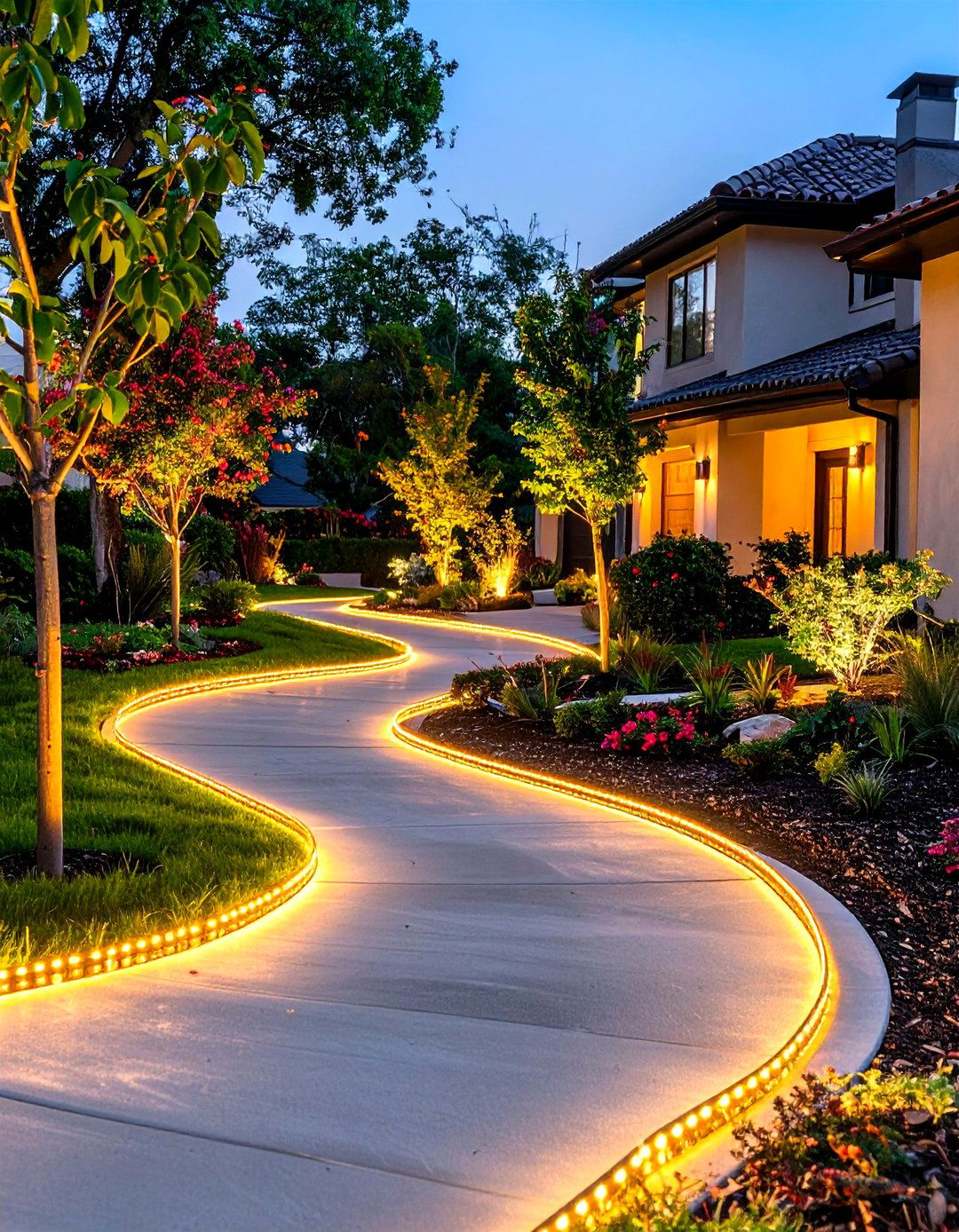Rope Light Driveway Edge Definition - 24 Driveway Lighting Ideas