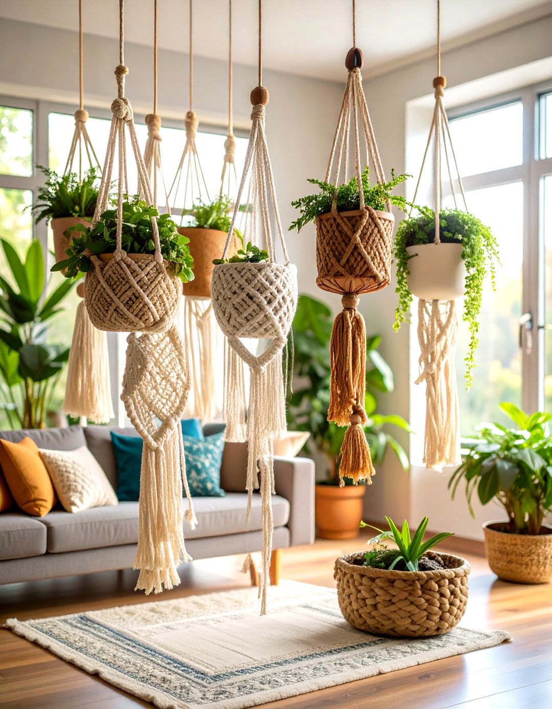 Rope and Macrame Plant Holders - 24 Indoor Plant Wall Ideas