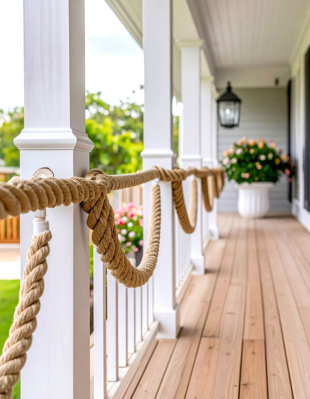 Rope and Post Porch Railing - 24 Porch Railing Ideas