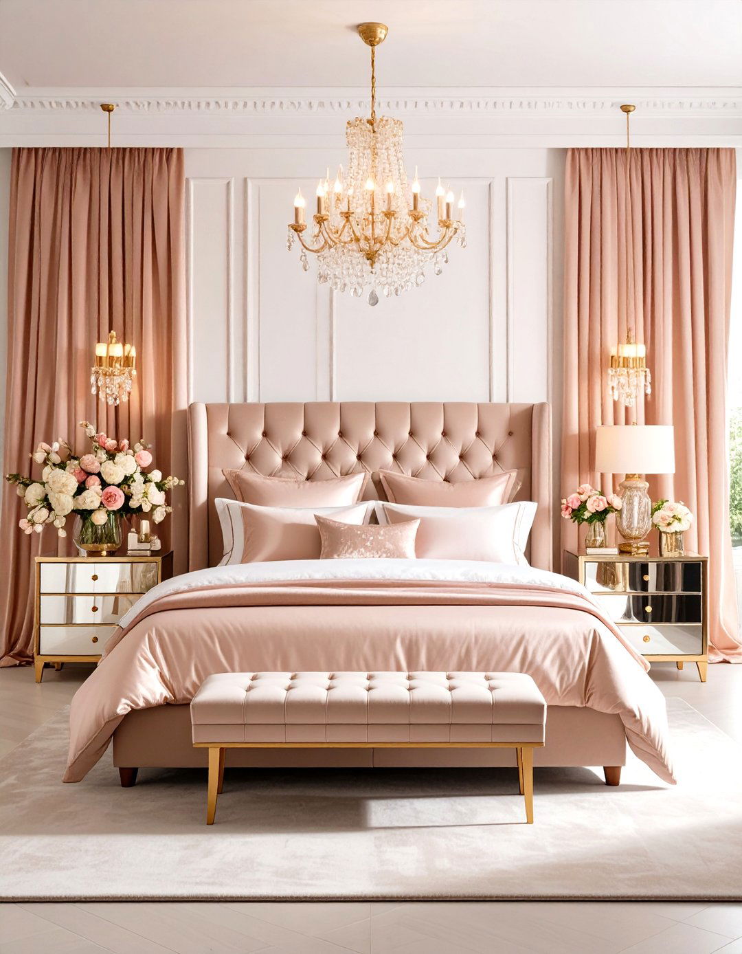 Rose Gold Glamorous Bedroom with Velvet Accents - 24 Rose Gold Bedroom Ideas