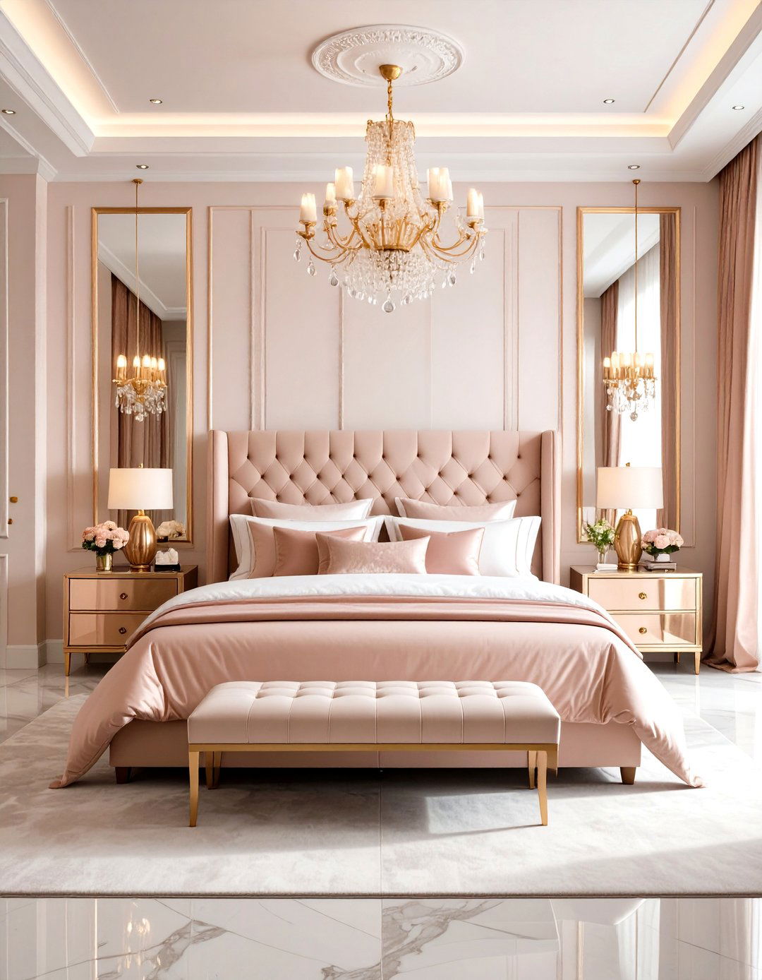 Rose Gold Master Bedroom with Luxury Features - 24 Rose Gold Bedroom Ideas