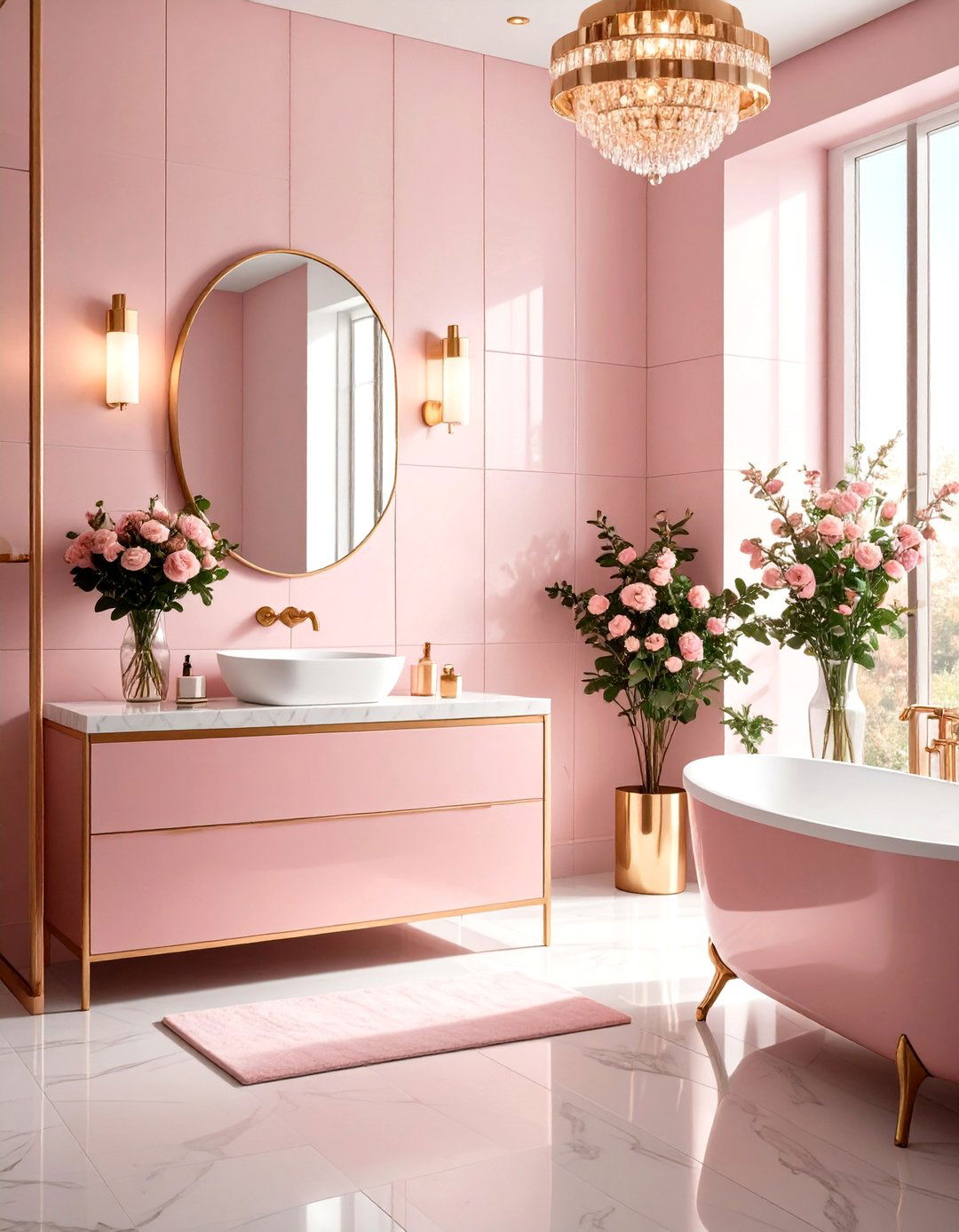 Rose Gold Pink Tile Bathroom - 24 Pink Tile Bathroom Ideas