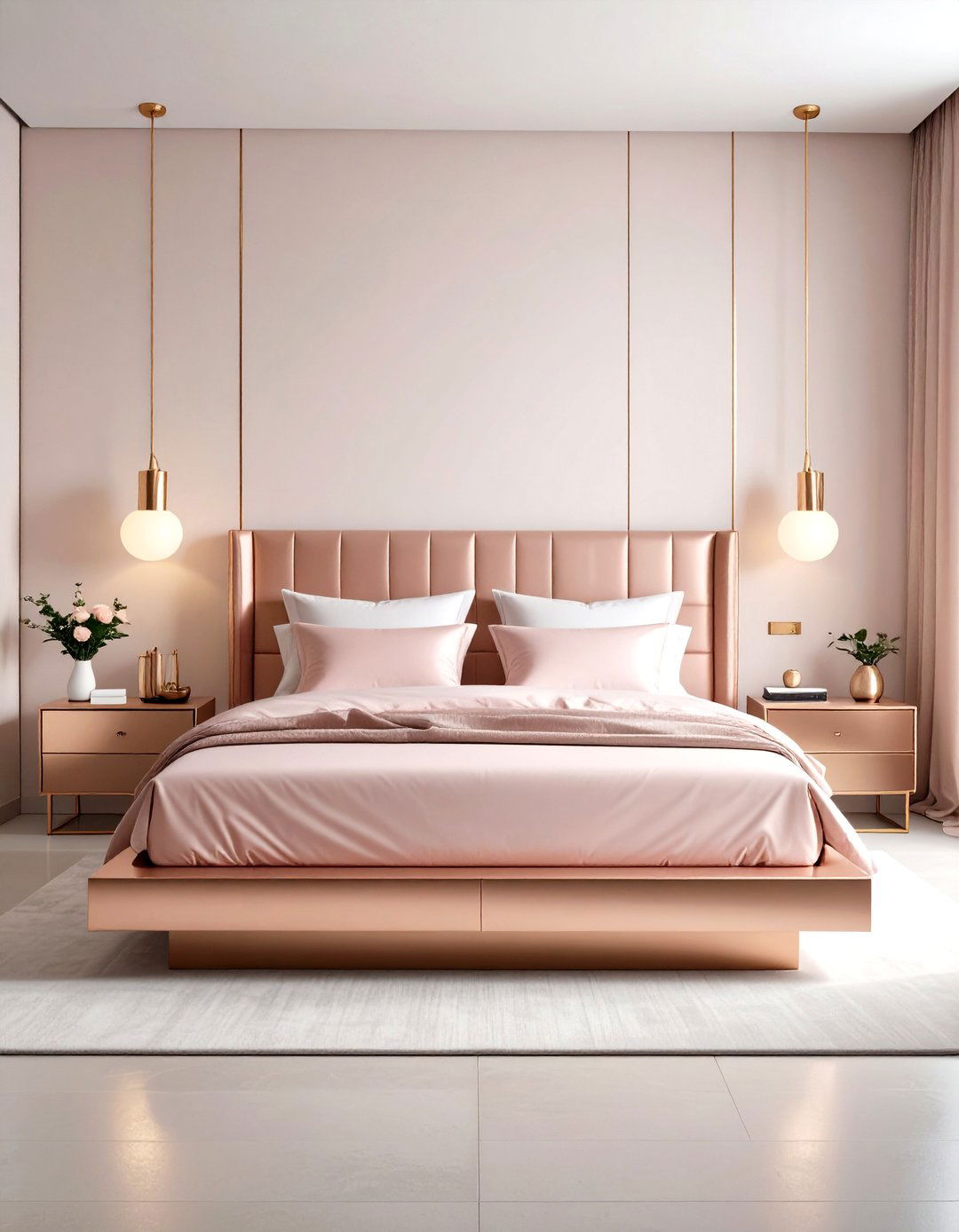 Rose Gold Platform Bed Design - 24 Pink and Gold Bedroom Ideas