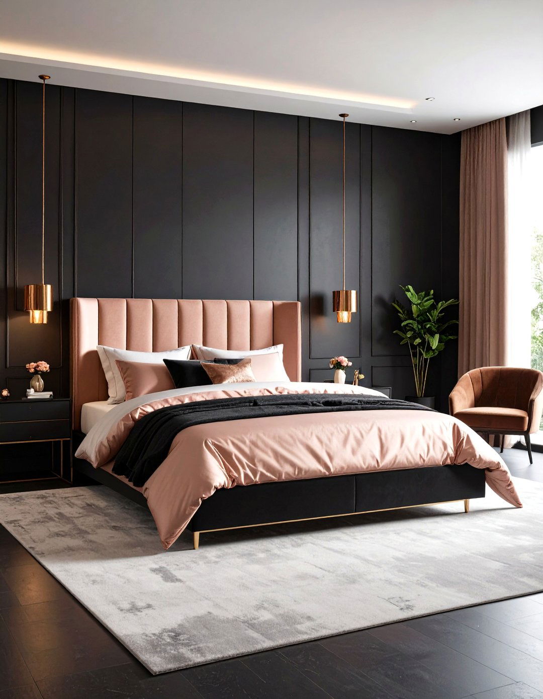 Rose Gold and Black Dramatic Bedroom - 24 Rose Gold Bedroom Ideas