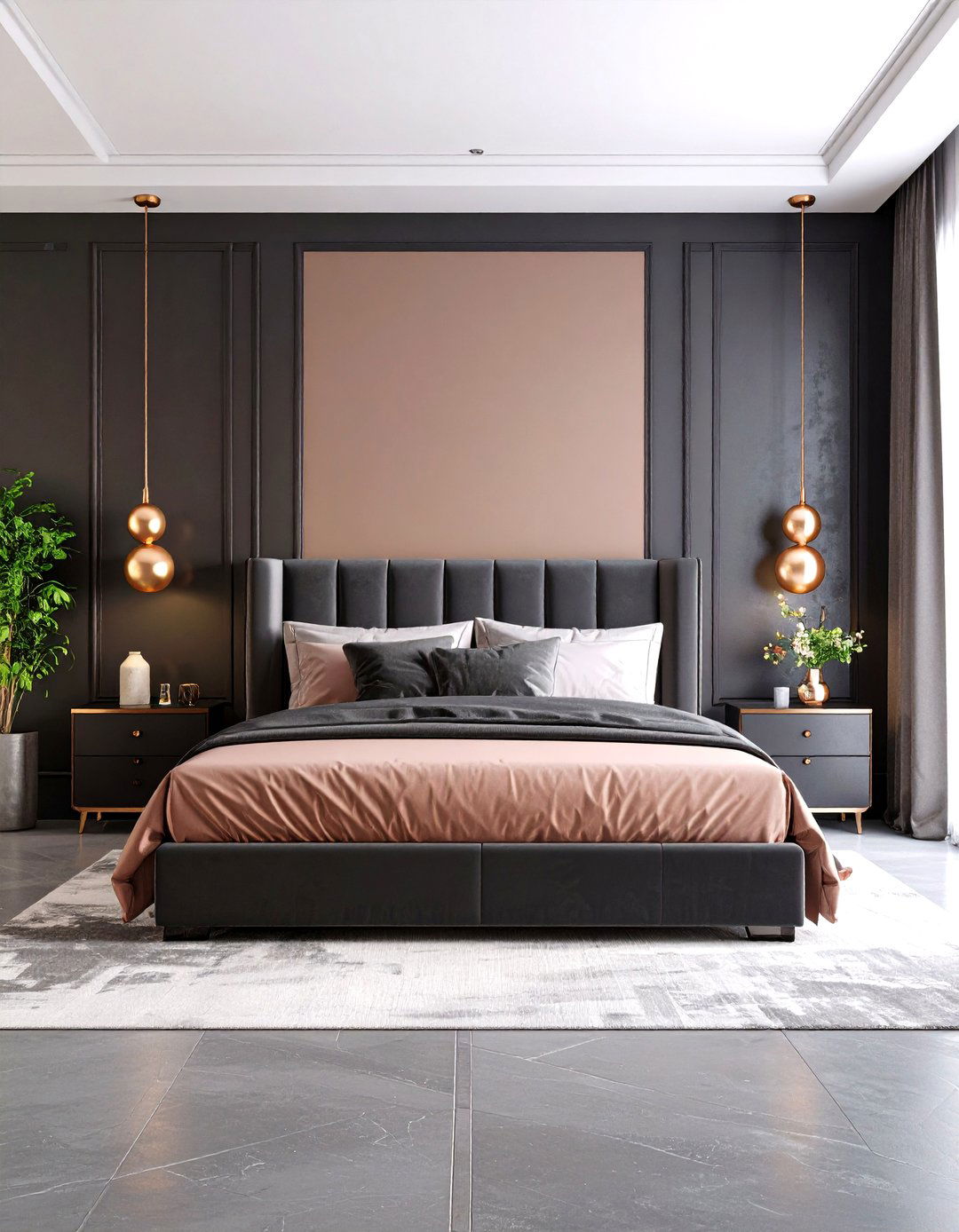 Rose Gold and Charcoal Modern Bedroom - 24 Rose Gold Bedroom Ideas