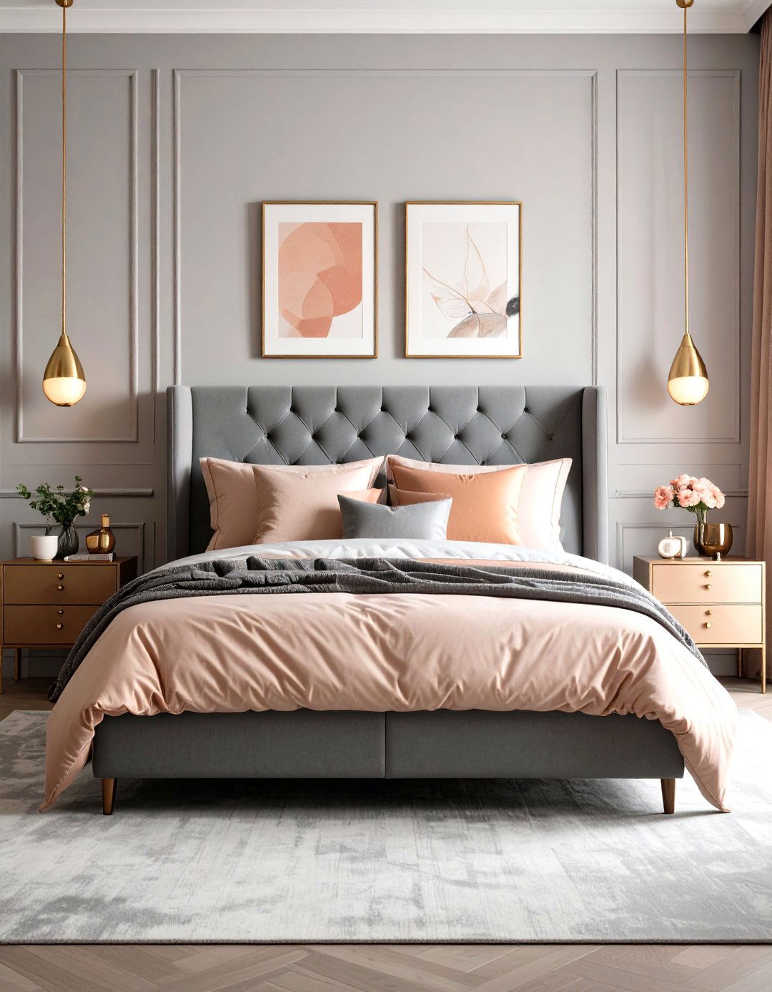 Rose Gold and Gray Contemporary Bedroom - 24 Rose Gold Bedroom Ideas