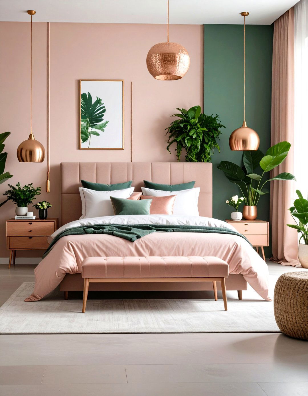 Rose Gold and Green Botanical Bedroom Theme - 24 Pink and Green Bedroom Ideas