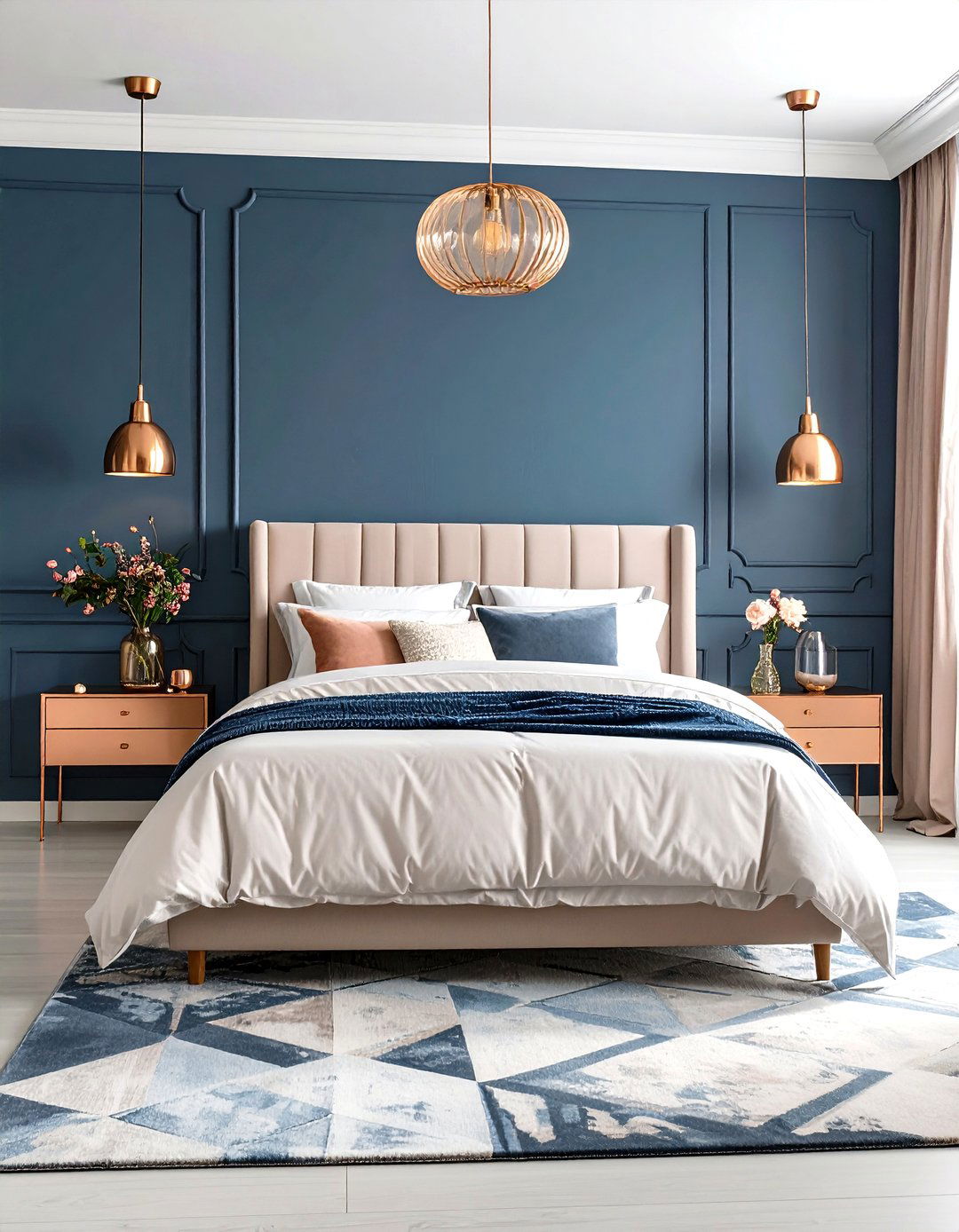 Rose Gold and Navy Blue Bedroom Design - 24 Rose Gold Bedroom Ideas