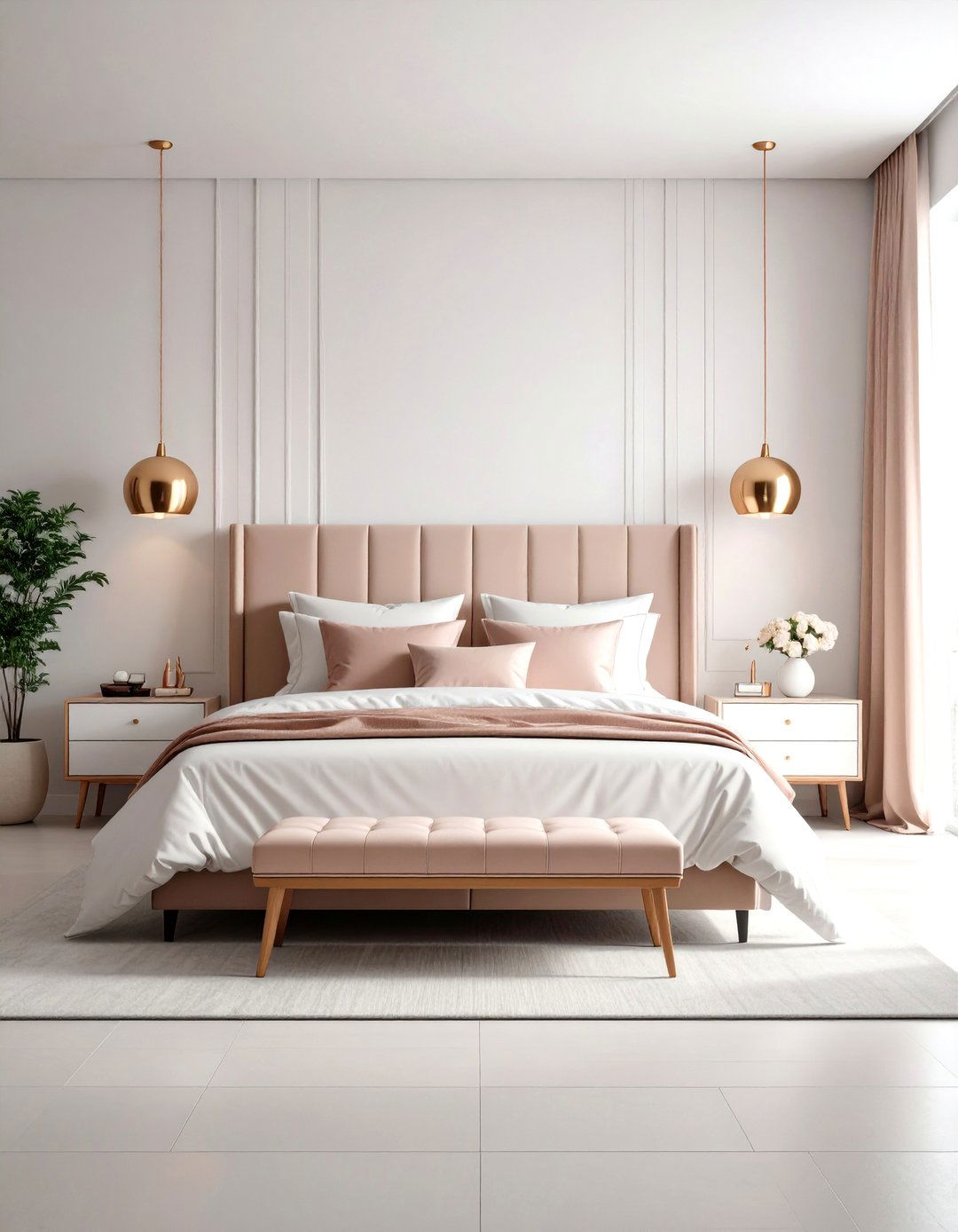 Rose Gold and White Minimalist Bedroom - 24 Rose Gold Bedroom Ideas