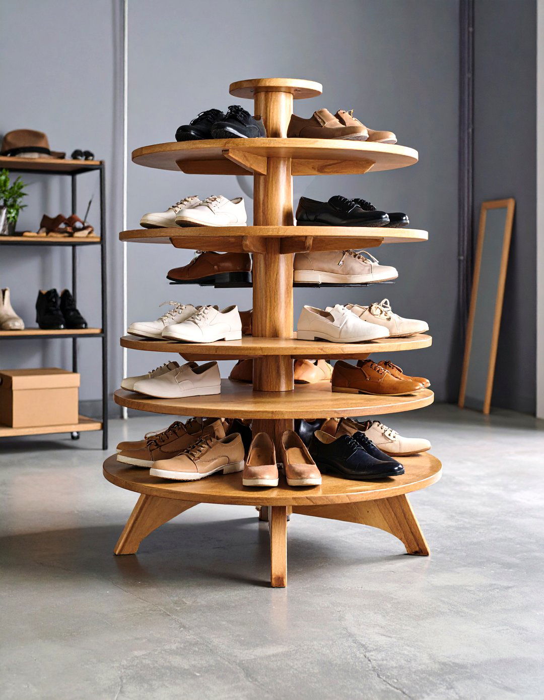 Rotating Shoe Carousel - 24 Garage Shoe Storage Ideas