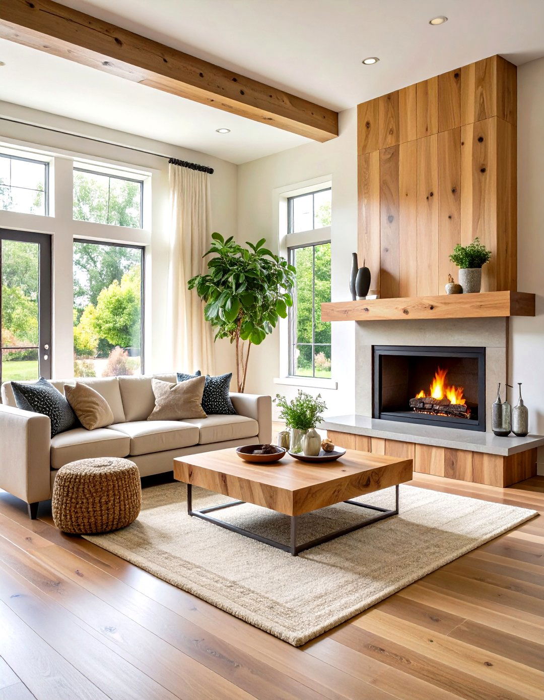 Rough Sawn Oak Mantel with Natural Edge - 24 Wood Mantel Ideas