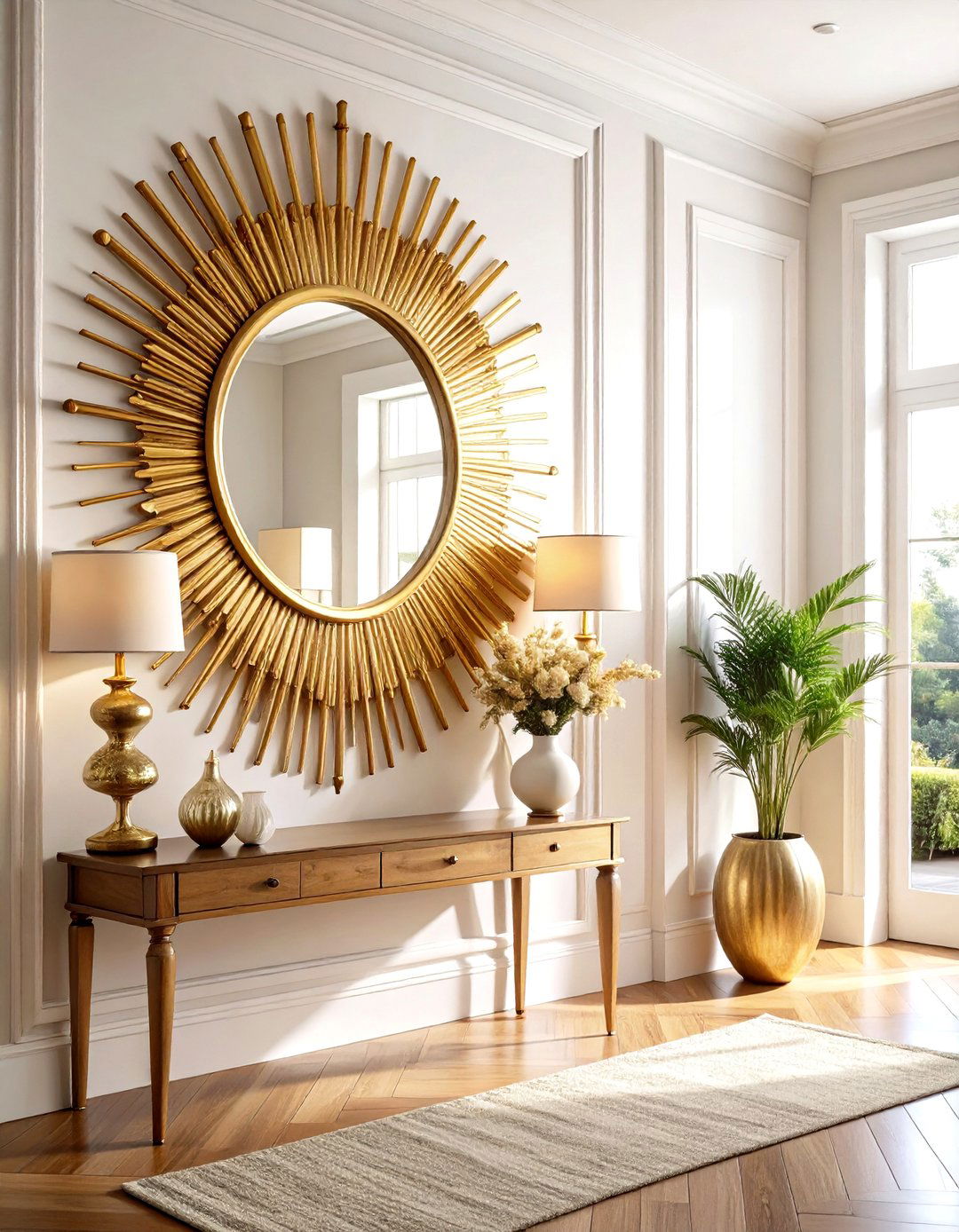 Round Sunburst Mirror - 24 hallway mirror ideas