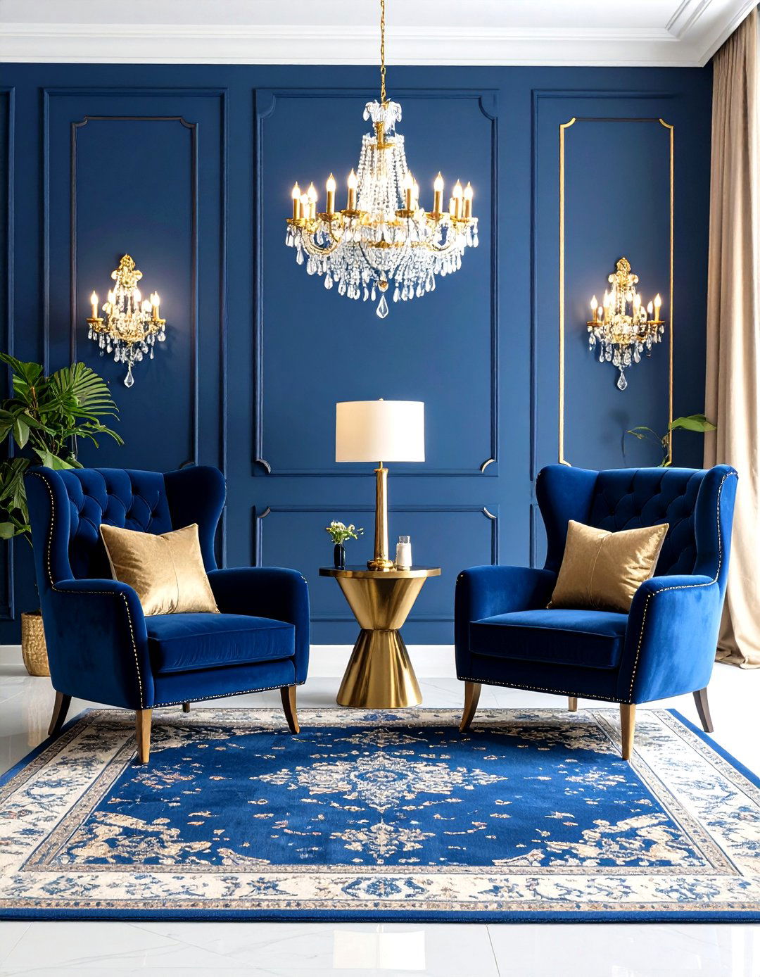 Royal Blue Maximalist Glam Design - 24 Blue and Gold Living Room Ideas