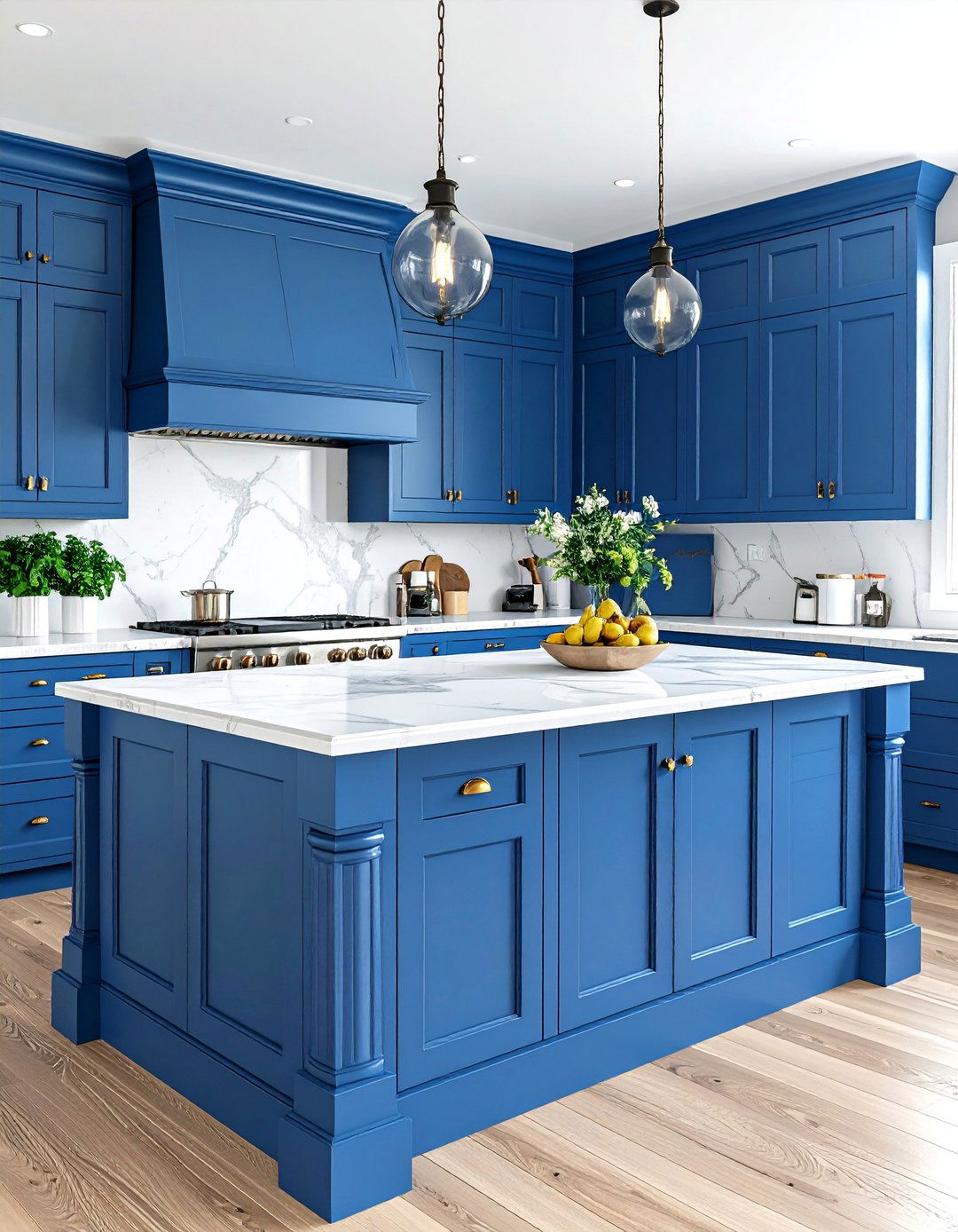 Royal Blue Traditional Island with Furniture Details - 24 Blue Kitchen Island Ideas