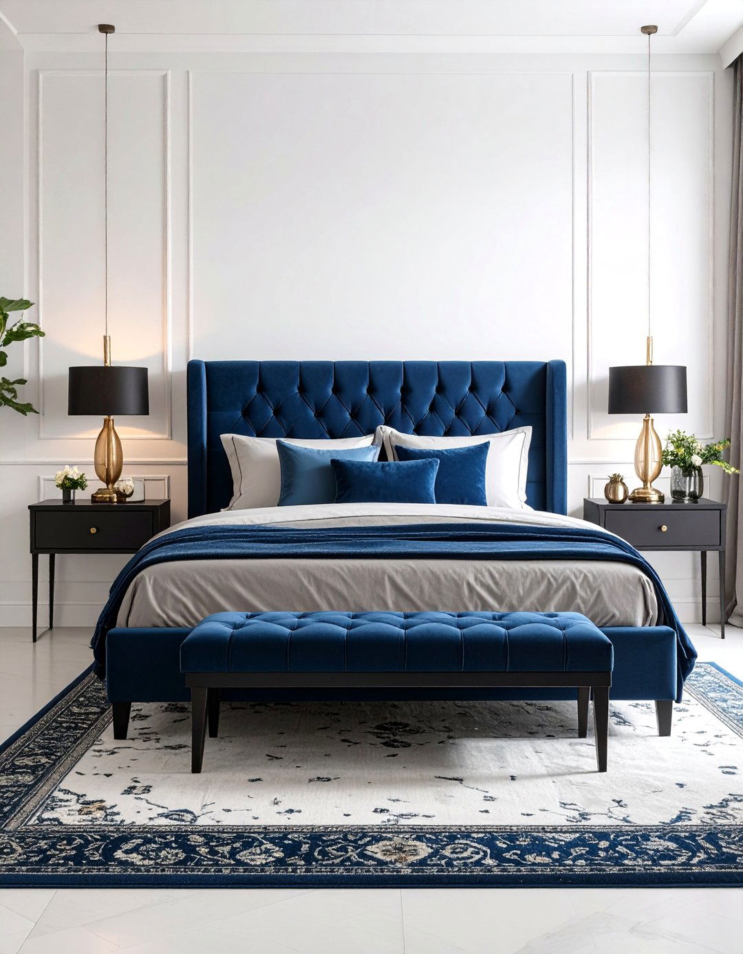 Royal Blue Velvet Headboard Focus - 24 Black and Blue Bedroom Ideas
