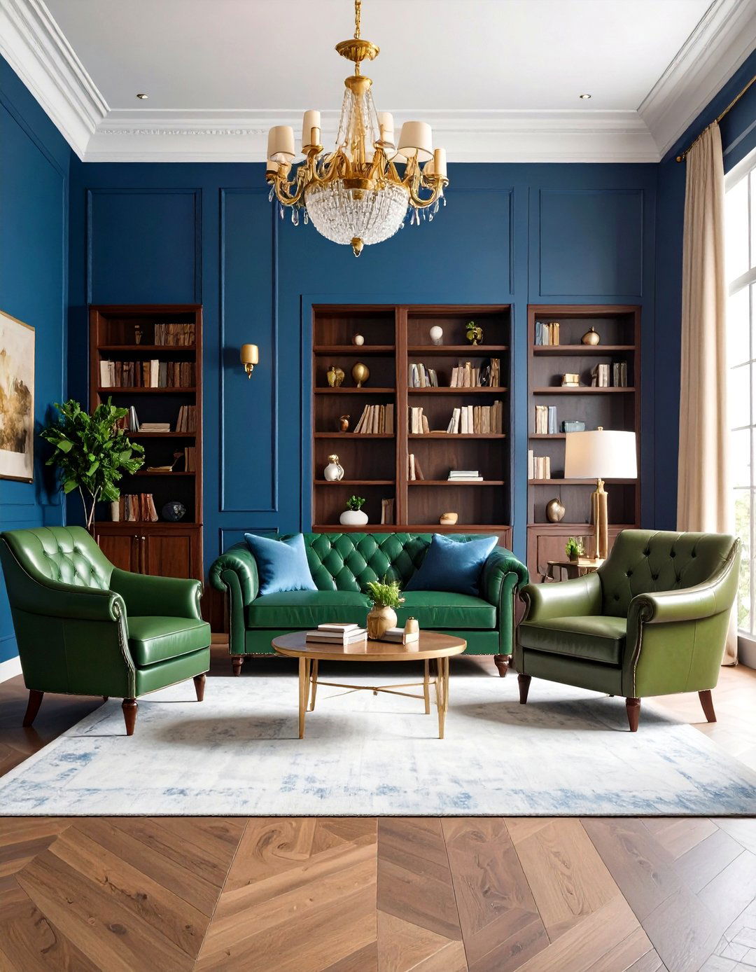 Royal Blue and Hunter Green Traditional Den - 24 Blue and Green Color Combos for Decorating