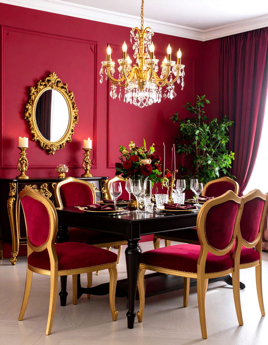 Ruby Red Dining Room with Dark Wood Elements - 24 Ways to Decorate With Jewel Tones