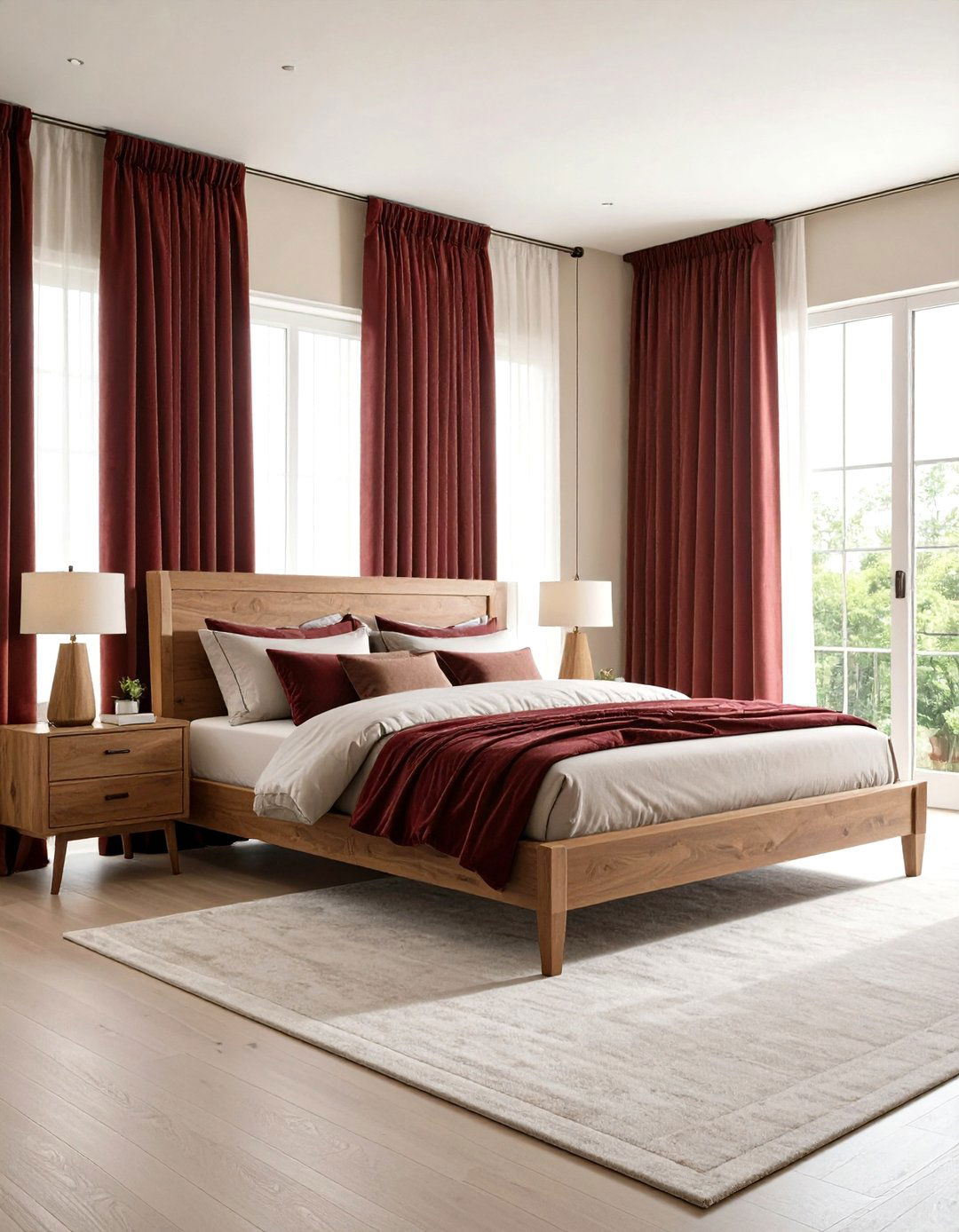 Rust Curtains with Natural Wood - 24 Rust Bedroom Ideas