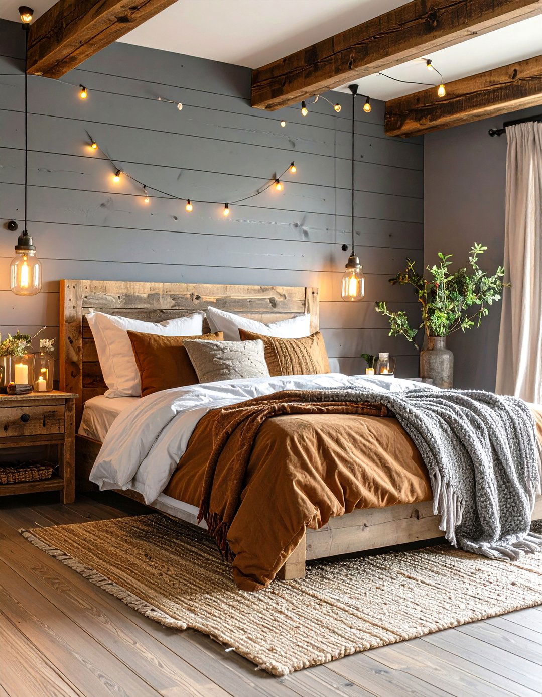 Rust and Gray Modern Farmhouse Bedroom - 24 Rust Bedroom Ideas