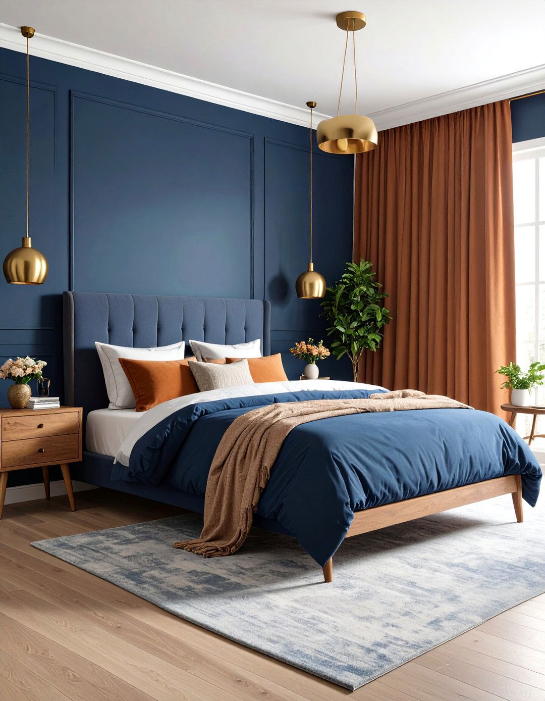 Rust and Navy Blue Contrast Bedroom - 24 Rust Bedroom Ideas