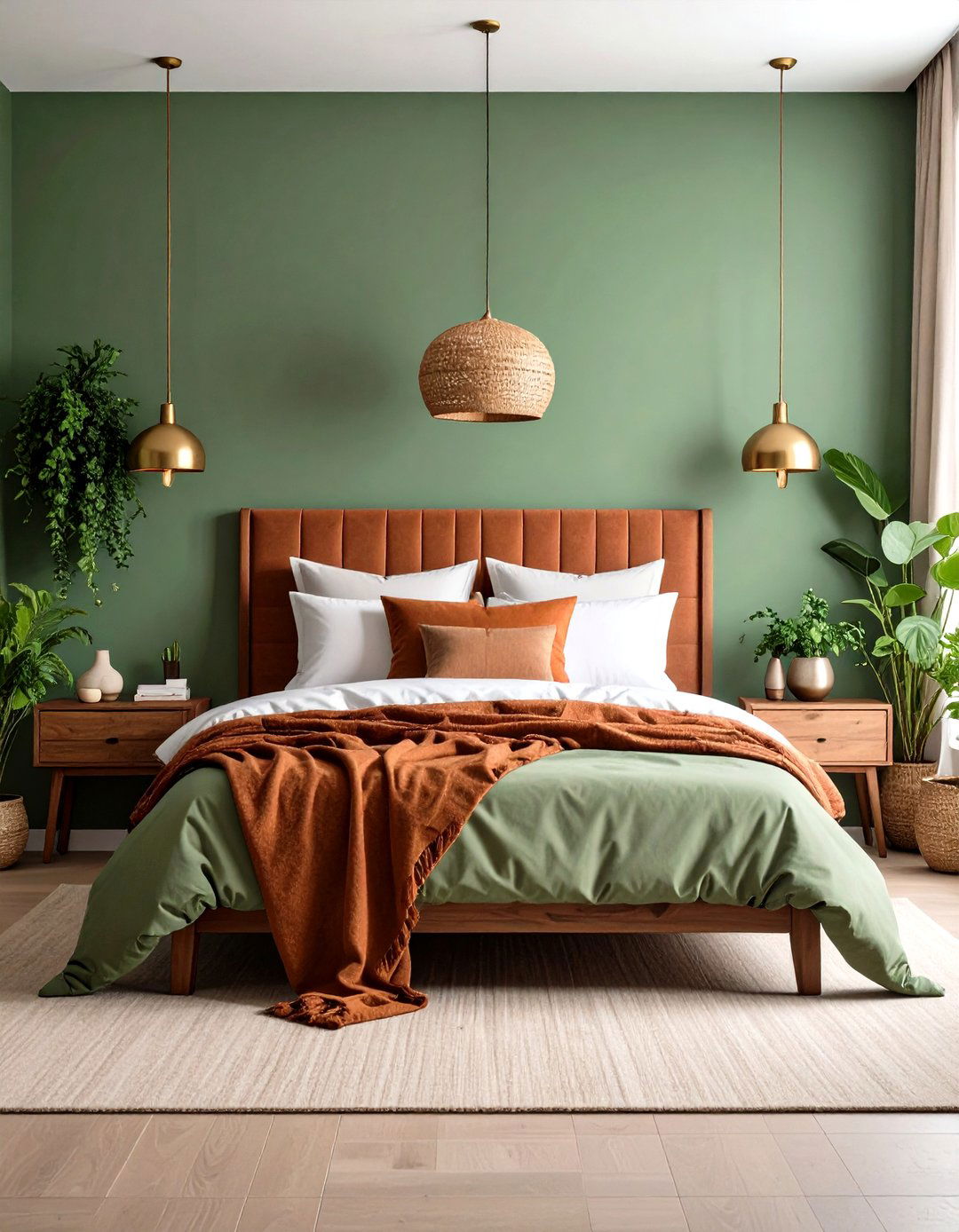 Rust and Sage Green Nature Inspired Bedroom - 24 Rust Bedroom Ideas