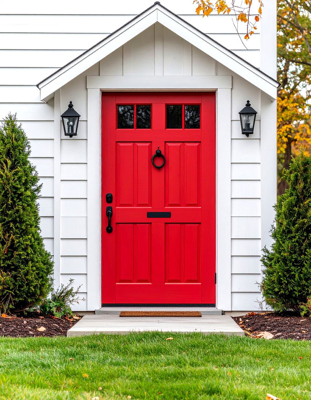 Rustic Barn Red Door with Black Hardware - 24 Dark Red Front Door Ideas