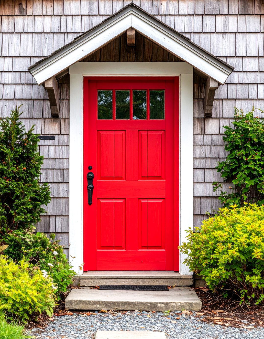 Rustic Barn Red Door with Cedar Shake Surrounds - 24 Dark Red Front Door Ideas