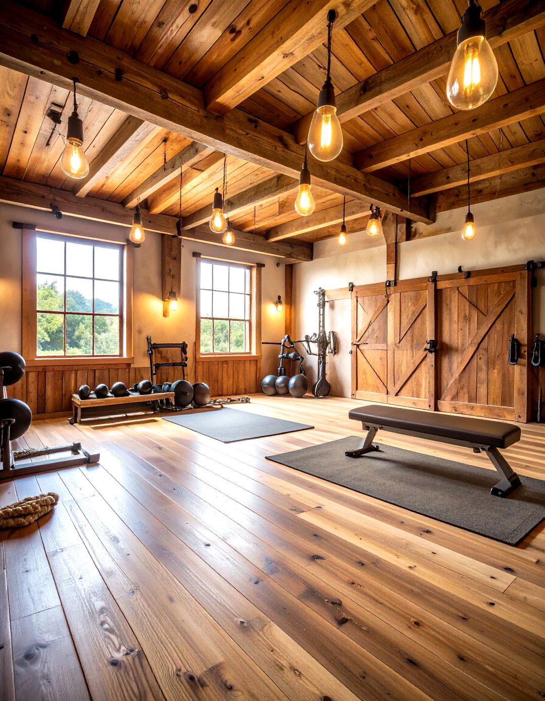 Rustic Barn Style Home Gym Retreat - 24 Home Gym Ideas