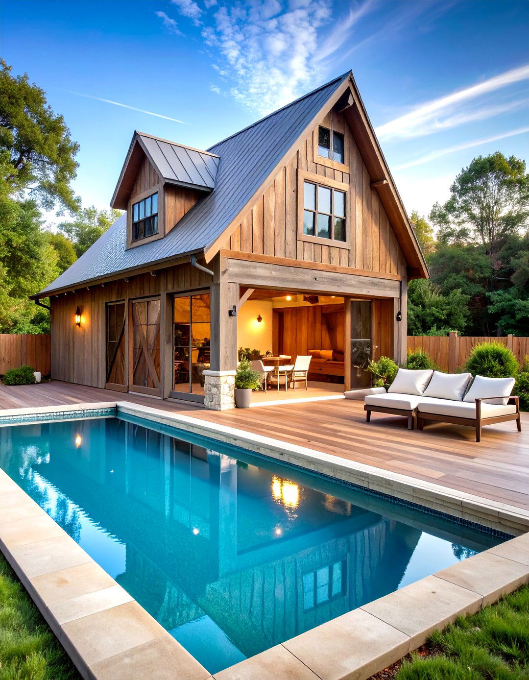 Rustic Barn Style Pool House with Sliding Doors - 24 Rustic Pool House Ideas