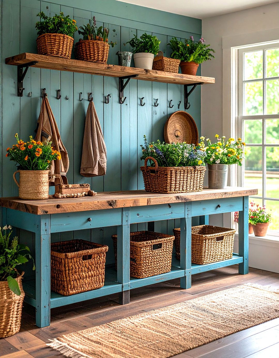 Rustic Barnwood Bench with Iron Accents - 24 Mudroom Bench Ideas