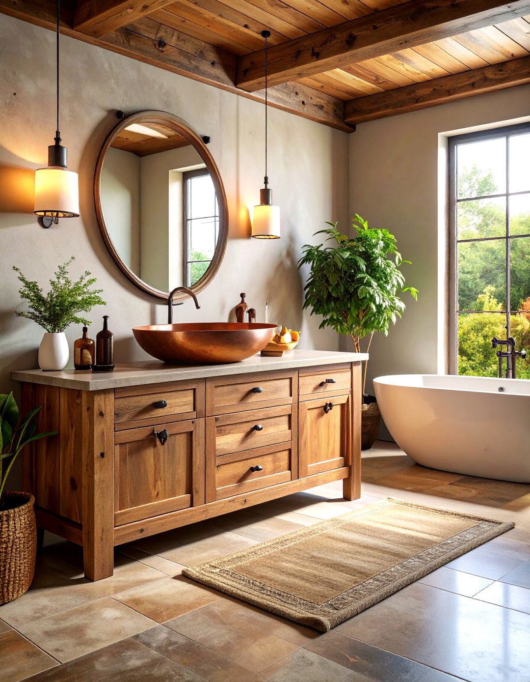 Rustic Barnwood Western Bathroom with Copper Vessel Sink - 24 Western Bathroom Ideas